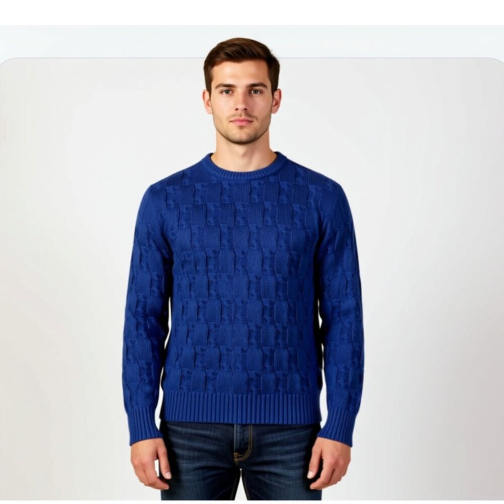 Parker of Vienna Crewneck Men's Sweater Size L Solid Blue (MSW003)
